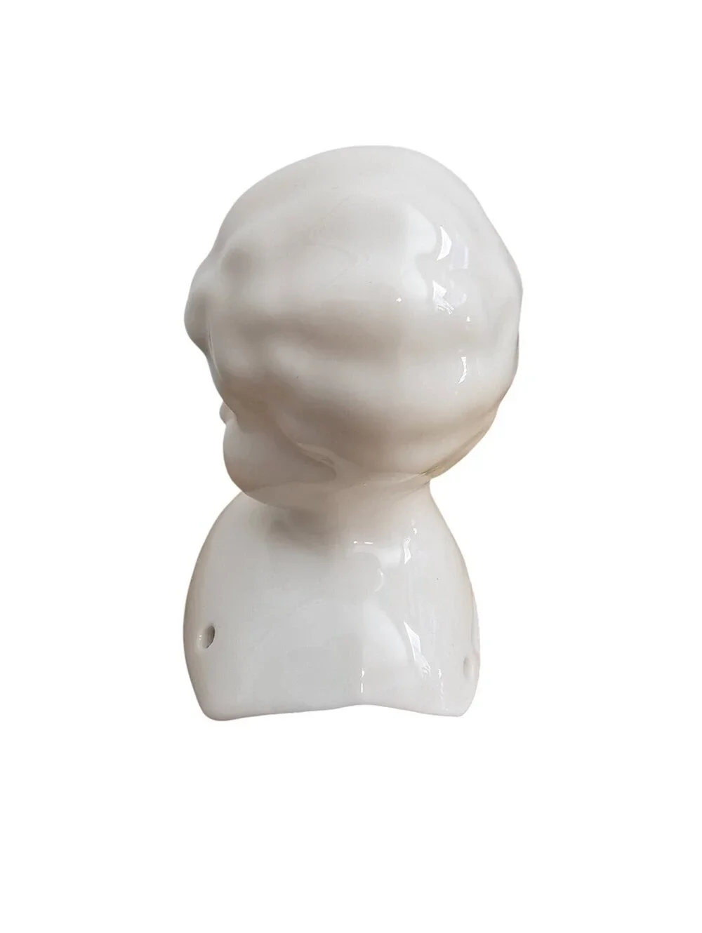 Vintage Unpainted Bisque Doll Bust Head White Curly Hair